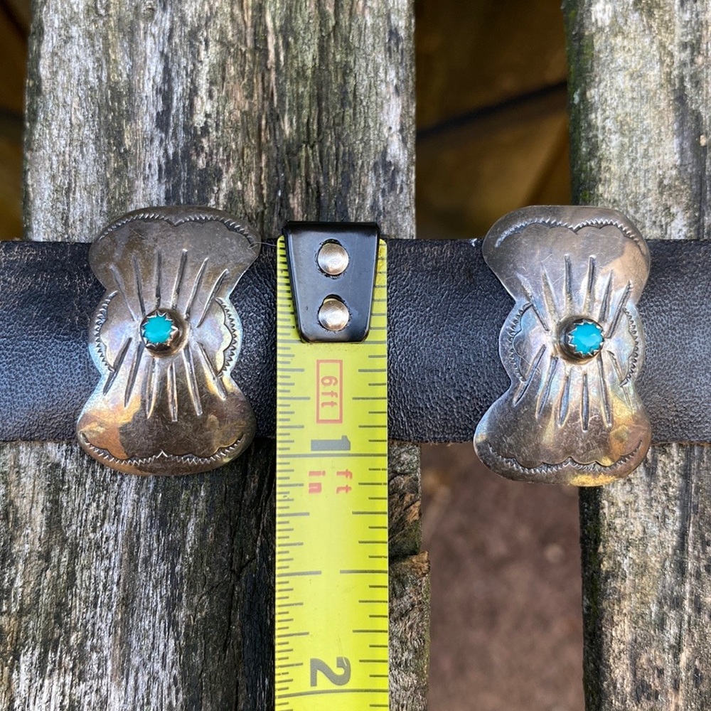 🌹Stunning Vtg Navajo 13 pc Sterling Silver & Turquoise Concho Leather Belt~MINT - Picture 14 of 16